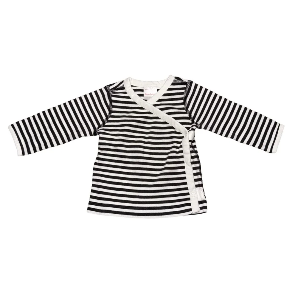 Hanna Andersson Black White Stripe Wrap Long Sleeve Cotton Baby Top 3-6‎ Months